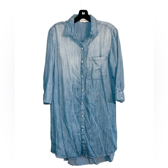 Bella Dahl Button-Up Denim Dress Bleach Spray Wash Tencel Shirtdress Size Small - Picture 6 of 8
